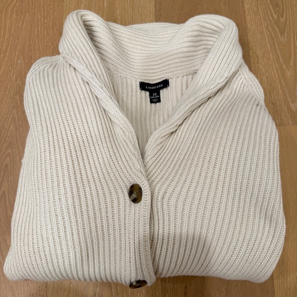 Lands End Cream Cardigan Sweater 2XL - Picture 10 of 13